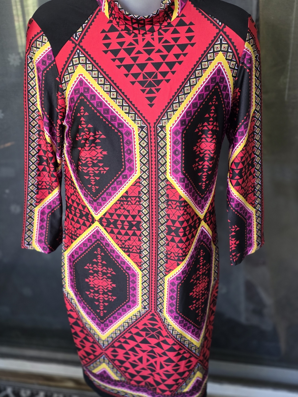 Forever 21 Red, Black, Pink & Yellow Geometric Midi Dress